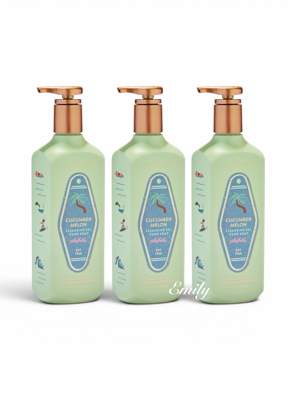 3X Bath & Body Works CUCUMBER MELON Gel Hand Soap 8 fl oz Collection Set Bundle